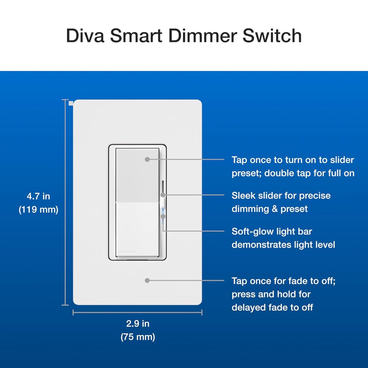 Lutron Diva Smart Dimmer Switch Kit for Caseta Smart Lighting, w/ Smart Hub, Pico Remote, & Pedestal, Works with Alexa, Apple Home, and Google Home, 3 Way, 150W, No Neutral Req, DVRF-BDG-1D-A - Image 12