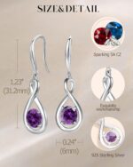 FANCIME Dangle Drop Earrings 925 Sterling Silver Dainty Infinity Round Gemstone Birthstone Jewelry Birthday Gifts for Her Women - Image 6