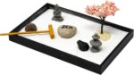 Nature's Mark Mini Zen Garden Kit for Desk with Rake, White Sand, Buddha, Lantern, Black Rectangle Base, River Rocks and Mini Blossom Tree (8Lx5W C) - Image 2