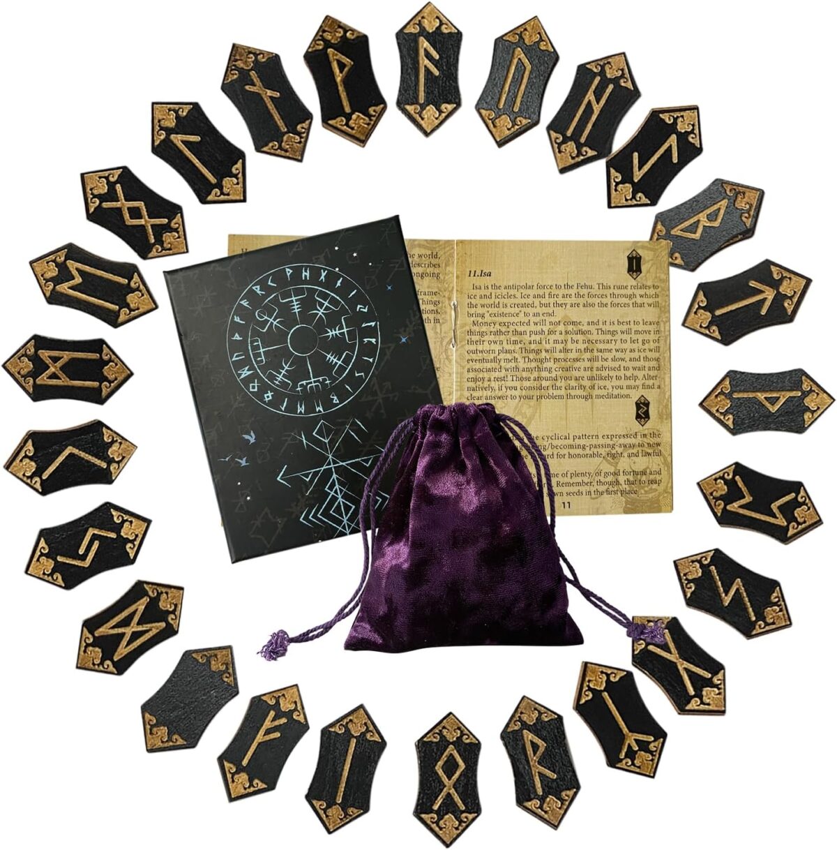 Runes Set, 25Pcs Wooden Viking Rune Stone Set with Guide Book, Velvet Bag, Norse Runas for Beginners,Witchcraft/Divination/Meditation/Spiritual - Image 1