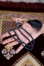 TB Muslim Prayer Rug Islamic, Soft Velvet Mat Ramadan Gift, with Prayer Bead Unique Decoration Gilded Gold-Like Embroidered for Women Man Kids Meditation Turkish African (Blue) - Image 7