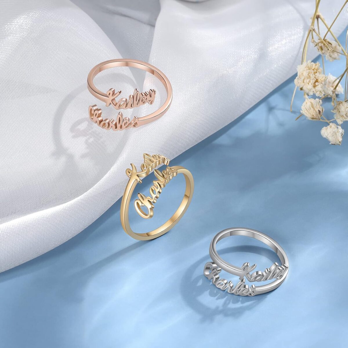 Personalized Name Ring for Women, Custom Promise Ring for Her Adjustable Couples Rings with 2 Names Personalized Jewelry Gift for Women Mother BFF - Image 6