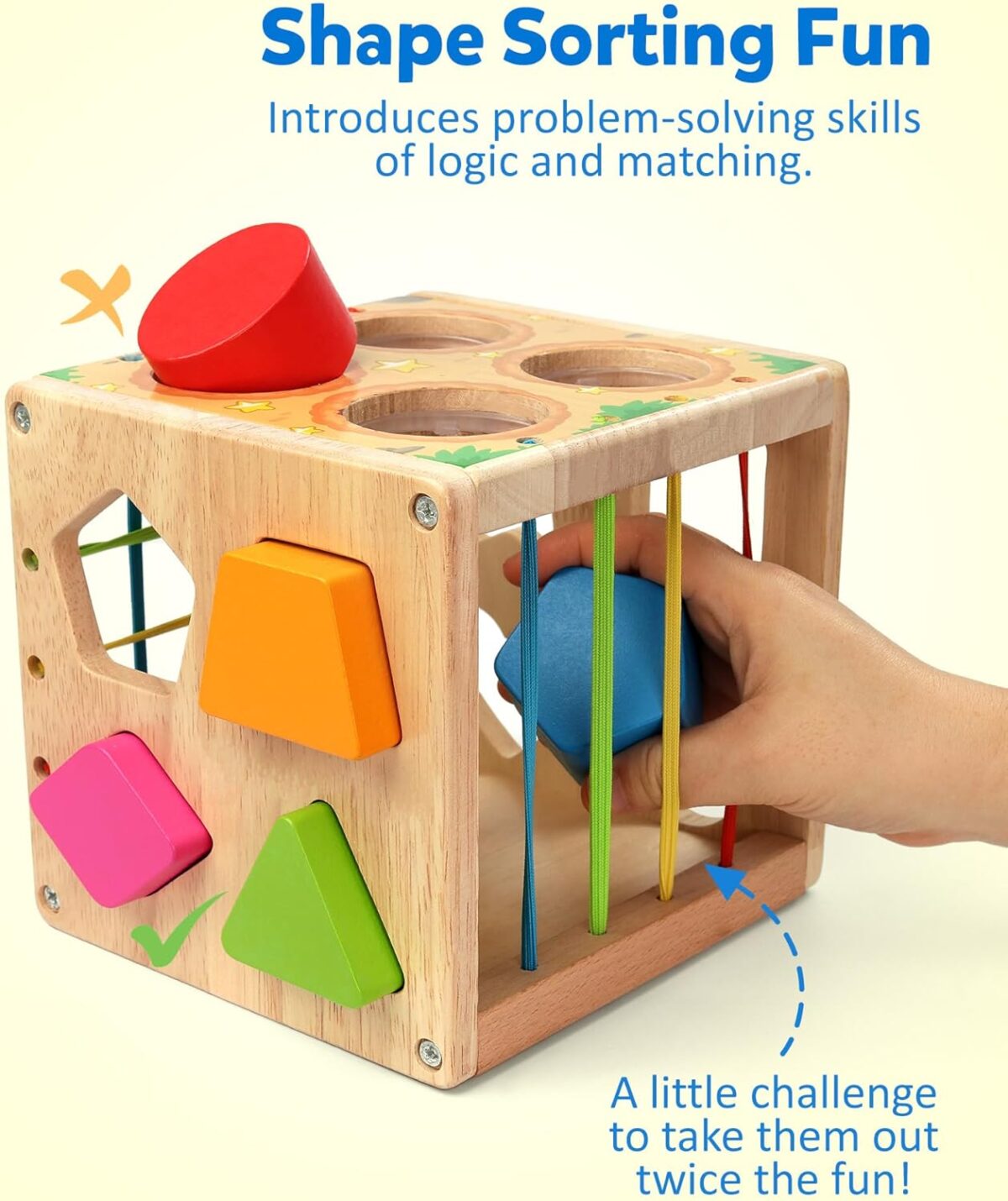 Coogam Wooden Montessori Toys for Toddlers, Shape Sorting Cube Whack Mole Fine Motor Skills Game for Year Old 18 Month+ Baby Boys Girls Gift - Image 3