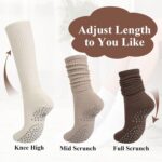 Grip Pilates Socks for Women, Yoga Slouch Socks with Grip for Barre Workout Hospital Long Scrunch Slipper Socks - Image 2