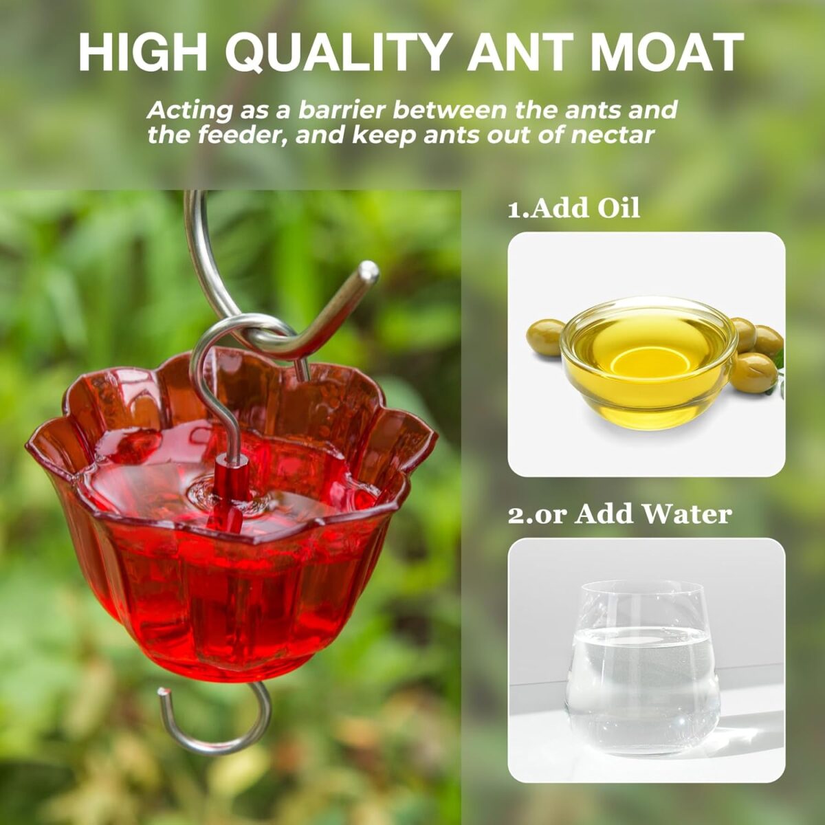 Kingsyard Glass Hummingbird Feeder for Outdoors Wild Bird Feeder with 6 Feeding Ports Hanging for Garden Yard, Red (Ant Moat Included) - Image 5