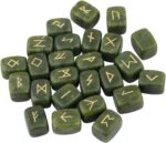 rockcloud Green Jade Rune Stones Tumbled Engraved Lettering Crystal Set for Wicca Crystals Healing Chakra Reiki - Image 2