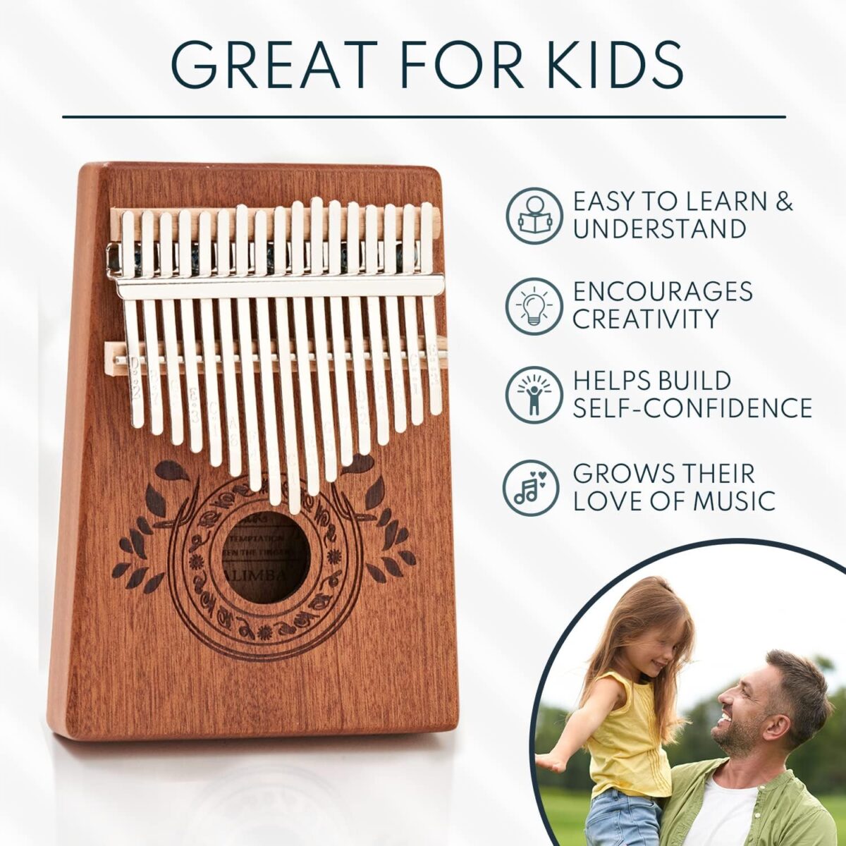 Kalimba 17 Key Thumb Piano, Portable Mahogany Mbira Finger Piano with Instruction, Carrying Bag, Tune Hammer, Holiday Gift for Kids & Adults, Light Brown - Image 6