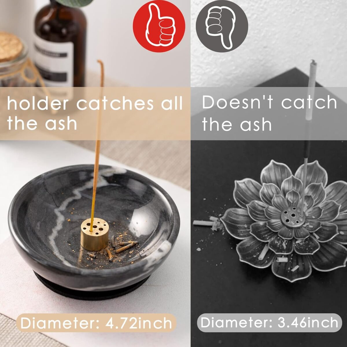 Incense Holder, Beautiful Natural Marble Incense Burner for Meditation, 9 Incense Holes Suitable for Most Incense Types (Black) - Image 2