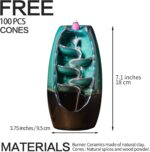 INONE Ceramic Incense Burner with 100 Upgraded Cones, Waterfall Backflow Incense Holder, Aromatherapy Ornament, Zen Decor, Home Decor, Room Decor (Cyan) - Image 2