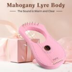 Lyre Harp VANPHY Lyre Harp 7 Strings Mahogany Body Metal String for Beginner Harp Classical Style Harp Instrument with Tuning Wrench Strings Songbook Gig Bag (Pink) - Image 2