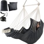 Chihee Hammock Chair Hanging Chair with Foot Rest 2 Cushions Max 500lbs Robust Metal Spreader Bar Collapsible Easy Storage Soft Cotton Swing Chair Strong Strap Iron Carabiner Side Pocket Included