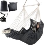 Chihee Hammock Chair Hanging Chair with Foot Rest 2 Cushions Max 500lbs Robust Metal Spreader Bar Collapsible Easy Storage Soft Cotton Swing Chair Strong Strap Iron Carabiner Side Pocket Included