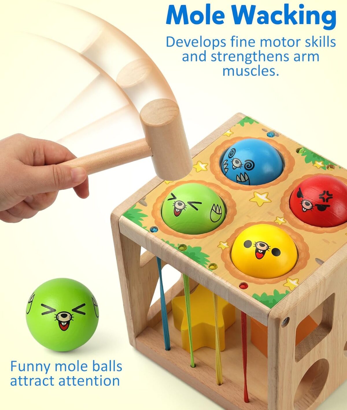 Coogam Wooden Montessori Toys for Toddlers, Shape Sorting Cube Whack Mole Fine Motor Skills Game for Year Old 18 Month+ Baby Boys Girls Gift - Image 2