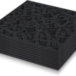 Pangda 8 Pcs 15x15 Rubber Stepping Stone Tiles Outdoor Heavy Duty Garden Walkway Pathway Mats Rubber Pavers Decorative Retro Exquisite Pattern for Garden Path, Flowerbed, Gravel, Dirt, Grass(Black)