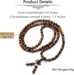 Jovivi Tibetan 6mm 8mm 108 Natural Tiger Eye Gemstone Beads Prayer Mala Bracelet Necklace - Image 5