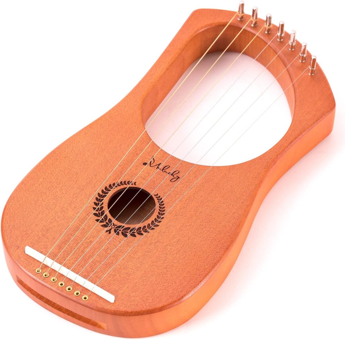 Lyre Harp Mulucky 7 Metal Lyre Steel String Bone Saddle Mahogany Lyre Instrument with Tuning Wrench and Black Gig Bag - MLH701 - Image 2