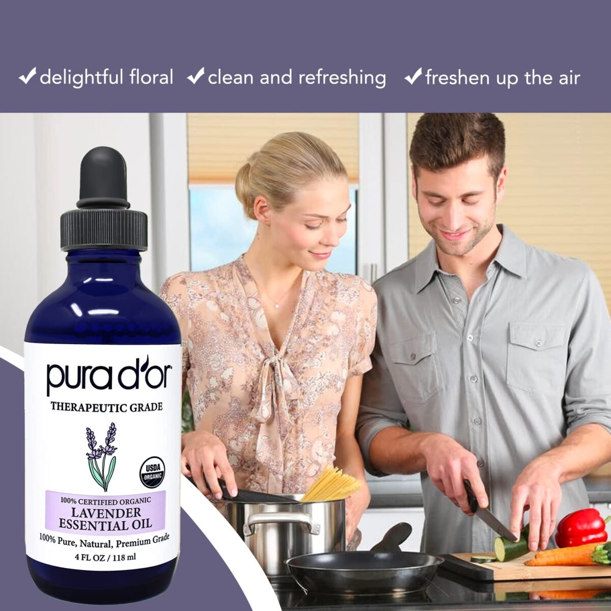 PURA D'OR Organic Lavender Essential Oil (4oz with Glass Dropper) 100% Pure & Natural Therapeutic Grade for Hair, Body, Skin, Aromatherapy Diffuser, Relaxation, Meditation, Massage, Home, DIY Soap - Image 4