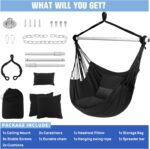 Hanging Chair Indoor Swing, Max 500 Lbs, 2 Cushions Included, Steel Spreader Bar with Anti-Slip Rings, Indoor/Outdoor Use, Side Pocket, Boho Style - Image 3