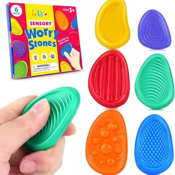 Fidget Toys Sensory Stone for Kids: 6 Pack Textured Soft Worry Stone for Autism Kids Calming - Fidget Stress Toys for Students Anxiety Relief - Small Prizes Fidget Toys