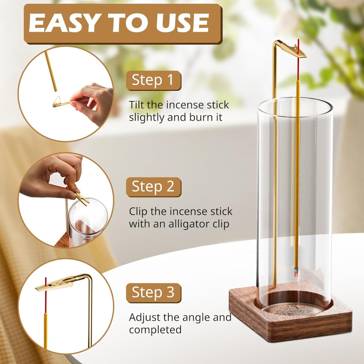Incense Holder for Sticks, Insence-Stick Holder, Anti-Ash Flying No Mess Incense Burner, Incense Stick Holder with Glass Ash Catcher, for Yoga Spa Meditation Home Decor(2 Pack) - Image 3