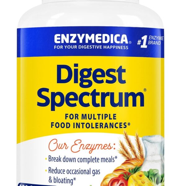 Enzymedica Digest Spectrum, Digestive Enzymes for Multiple Food Intolerances, Offers Fast-Acting Gas & Bloating Relief, 120 Capsules FFP