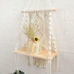 Mong Handmade Macrame Wall Hanging Shelf, Boho Indoor Rope Plant Pot Basket Hanger Holder, Rope Plant Hanger for Wall Decor Indoor Outdoor - Image 3