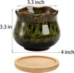 TOPZEA Set of 6 Succulent Plant Pots, 4 Inch Glazed Ceramic Cute Plant Pots with Drainage and Saucer, Mini Bonsai Planter Small Cactus Flower Pots for Indoor Outdoor Use - Image 2