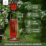 Kingsyard Glass Hummingbird Feeder for Outdoors Wild Bird Feeder with 6 Feeding Ports Hanging for Garden Yard, Red (Ant Moat Included) - Image 3
