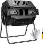 F2C Compost Tumbler Bin 43 Gallon Dual Chamber Compost Bin - Includes Gardening Gloves，BPA Free, Heavy-Duty Steel Frame, Rotating Tumbler with Sliding Doors | (Black)
