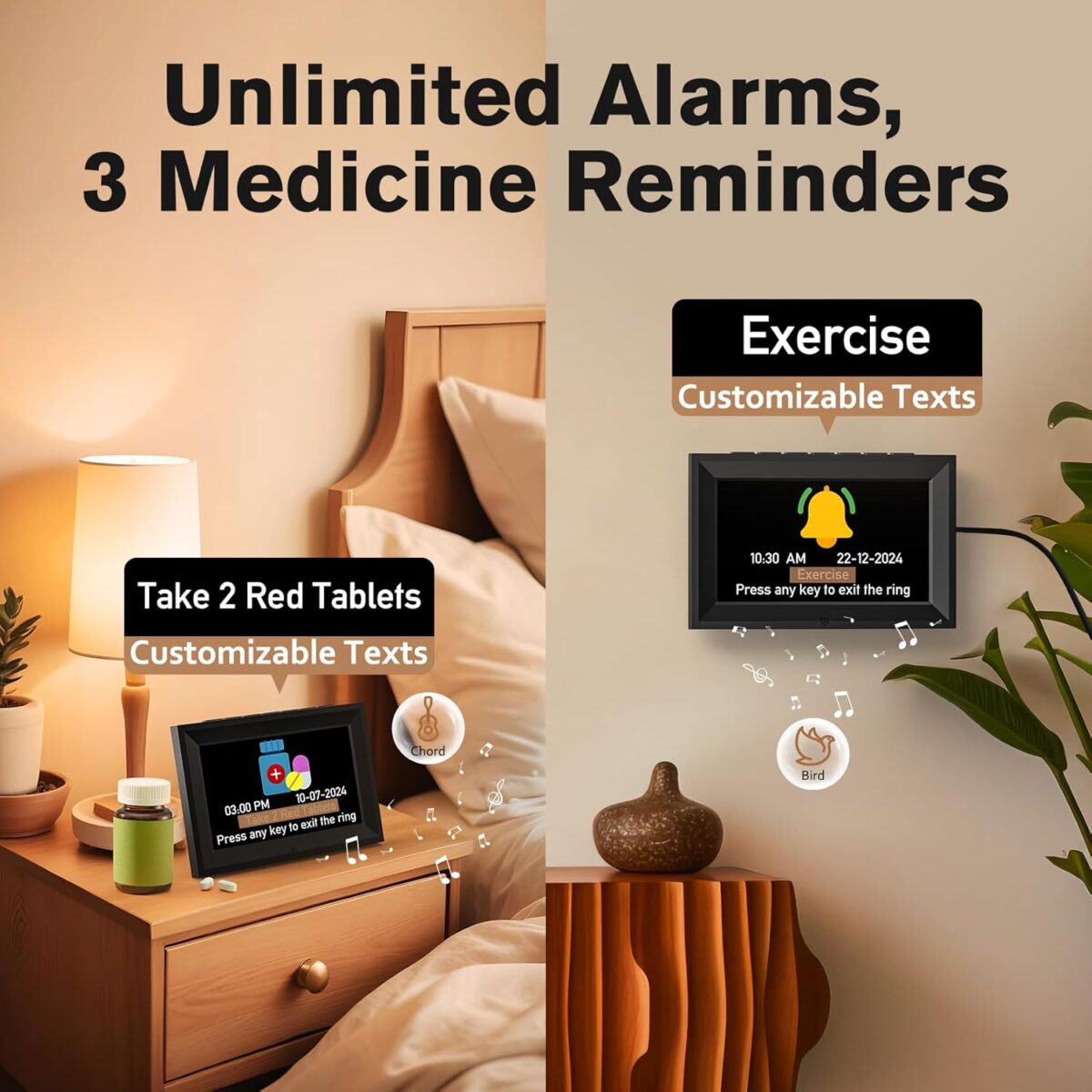 GOLOZA 7'' Digital Calendar Clock, Talking Clock with 10 Volumes, 6 Display with 10 Color Modes, Auto Dimmable, Alarms & Birthday & Holiday Reminders, 3 Pill Reminders Clocks for Kids Adults Seniors - Image 4