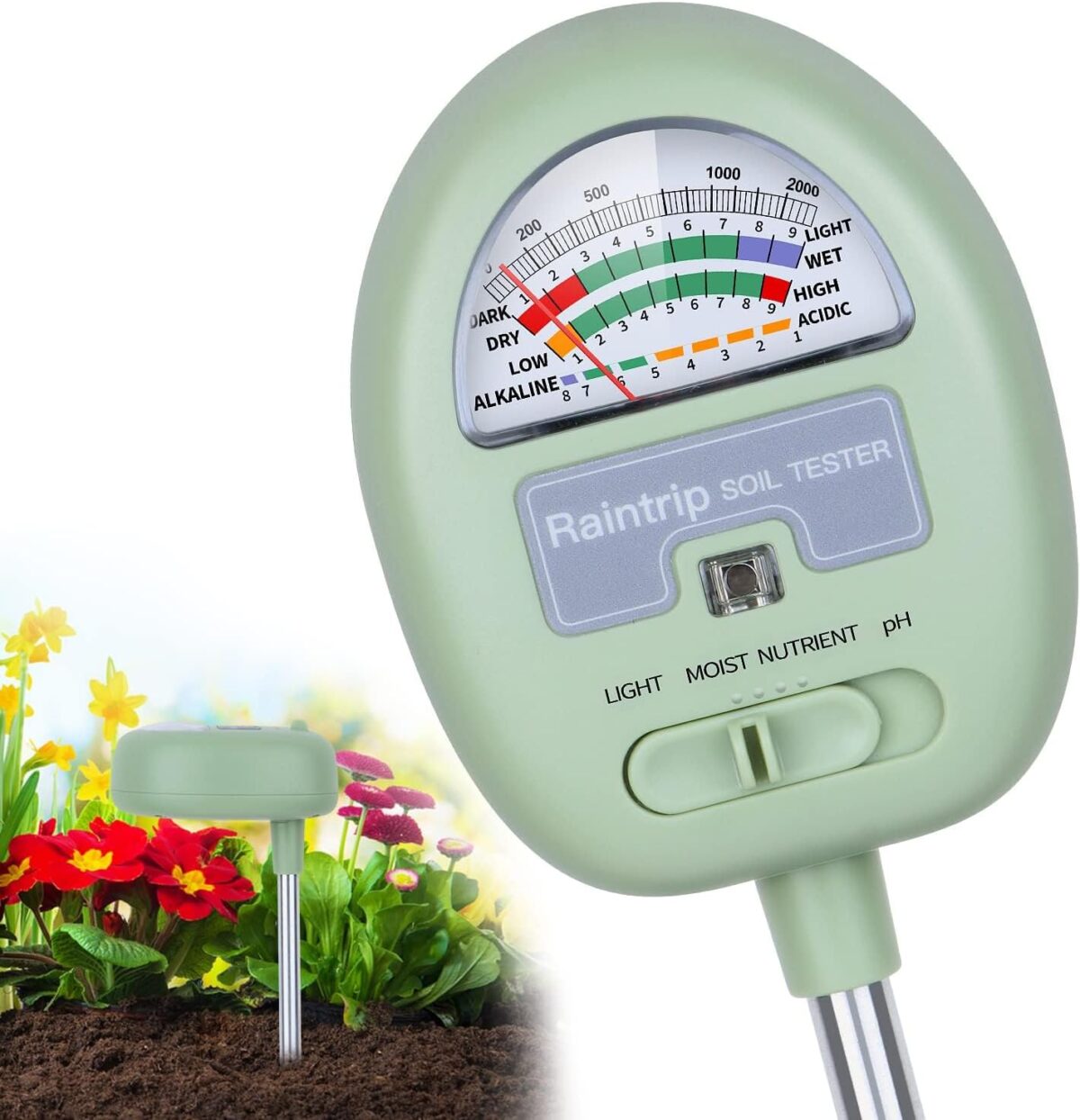 Soil Moisture Meter, 4-in-1 Moisture Meter for Plants, Tester for Moist, Light,Nutrients, pH, Soil Test Kit, Great for Garden, Lawn, Farm, Indoor & Outdoor Use, No Battery Required - Image 1