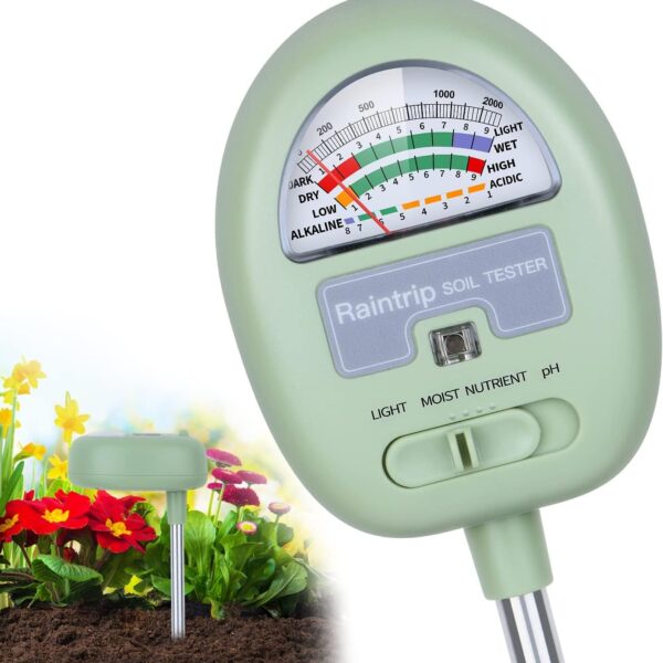 Soil Moisture Meter, 4-in-1 Moisture Meter for Plants, Tester for Moist, Light,Nutrients, pH, Soil Test Kit, Great for Garden, Lawn, Farm, Indoor & Outdoor Use, No Battery Required