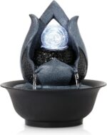 WICHEMI Indoor Water Fountain Tabletop Fountains with LED Rolling Ball, Feng Shui Zen Meditation Desktop Waterfall Fountain Calming Water Sound Relaxation Fountain for Home Bedroom Office (Style 12)