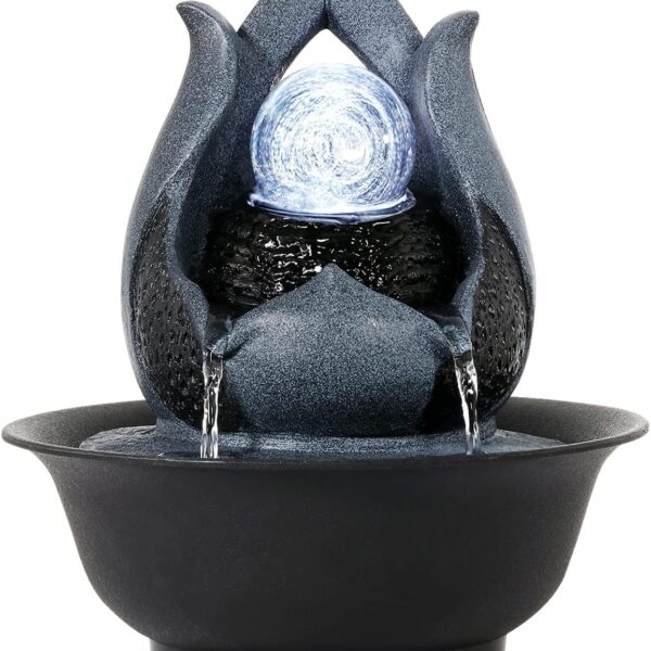 WICHEMI Indoor Water Fountain Tabletop Fountains with LED Rolling Ball, Feng Shui Zen Meditation Desktop Waterfall Fountain Calming Water Sound Relaxation Fountain for Home Bedroom Office (Style 12)