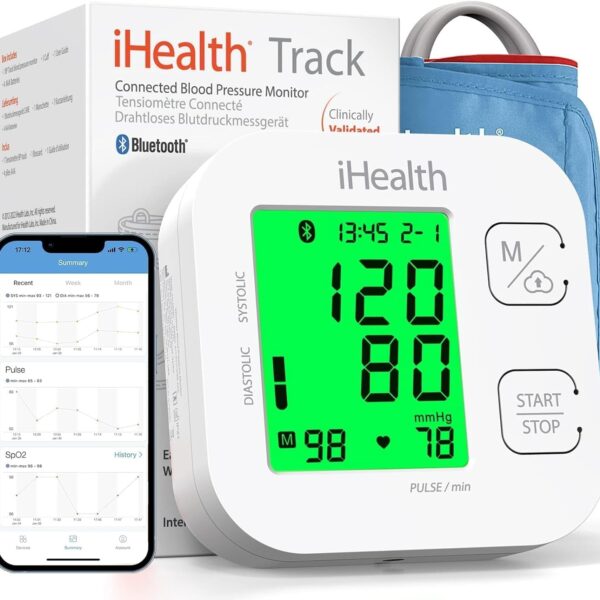 iHealth Track Smart Upper Arm Blood Pressure Monitor with Wide Range Cuff That fits Standard to Large Adult Arms, Bluetooth Compatible for iOS & Android Devices