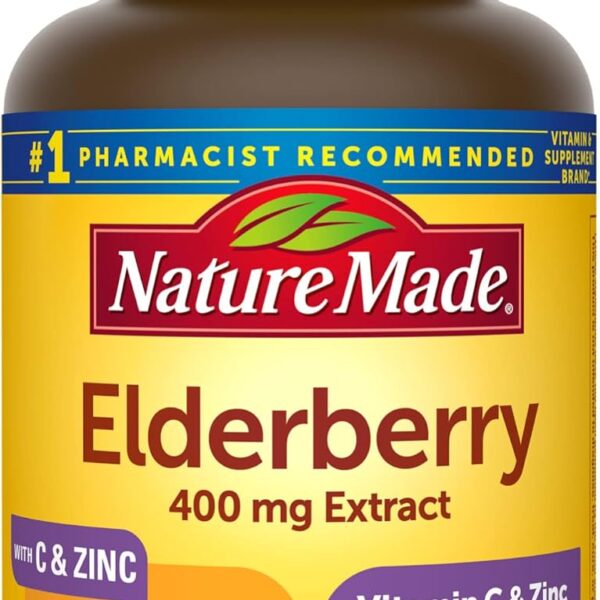 Nature Made Elderberry 400 mg Extract with Vitamin C and Zinc, Dietary Supplement for Immune Support, 60 Capsules, 60 Day Supply