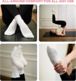 COOLMATE 3 Pairs Ruffle Pilates Socks with Grips for Women, Cute Non - Slip Crew Socks for Yoga, Barre, Lagree, Pregnant (US, Numeric, 6, 10, Regular, Regular, 3, Off-White) - Image 3