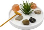 Nature's Mark Mini Zen Garden Kit for Desk with White Sand, Rake, White Base, Salt Rock and Air Plant (Round) - Image 2