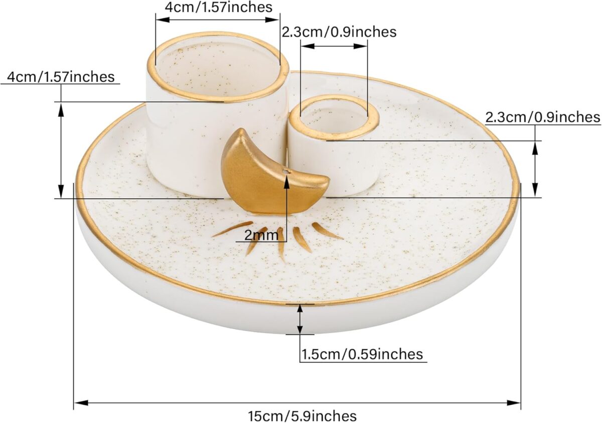 ZenBless Multifunction Incense and Candle Holder for Burning Sage, Palo Santo, Incense Sticks - 5.9" Ceramic Ash Catcher Tray for Meditation Room Home Decor (Gold) - Image 3