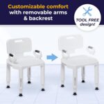 Drive Medical RTL12505 Handicap Bathroom Bench with Back and Arms, White - Image 3