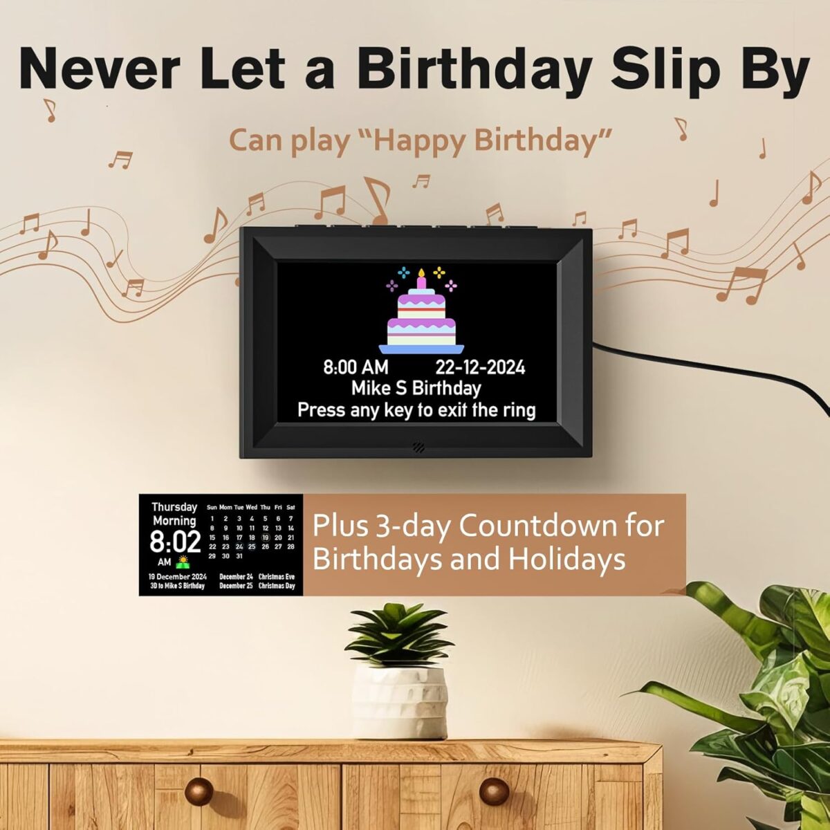 GOLOZA 7'' Digital Calendar Clock, Talking Clock with 10 Volumes, 6 Display with 10 Color Modes, Auto Dimmable, Alarms & Birthday & Holiday Reminders, 3 Pill Reminders Clocks for Kids Adults Seniors - Image 3