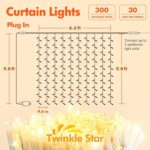 Twinkle Star 300 LED Curtain String Lights, 8 Modes Plug in Fairy Lights for Bedroom,Wedding,Party,Birthday, Hanging Twinkle Light for Indoor Outdoor Wall Window Backdrop Decoration, Warm White - Image 2