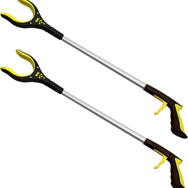 RMS 2-Pack 34 Inch Extra Long Grabber Reacher with Rotating Jaw - Mobility Aid Reaching Assist Tool (Yellow)