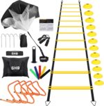 GHB Agility Ladder,Football Training Equipment Set,4 Agility Hurdles, 20 feet12 Rungs Speed Ladder,12 Disc Cones,Resistance Parachute, Jump Rope, 4 Resistance Bands - Image 9