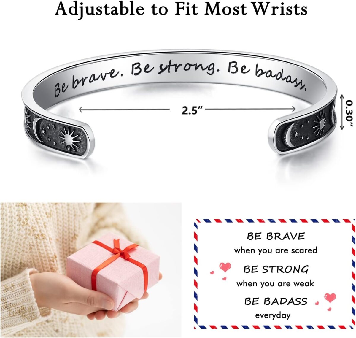 TONY & SANDY Inspirational Bracelets for Women Teen Girls Personalized Gifts for Daughter Granddaughter Mom Sister Friends Stainless Steel Engraved Cuff Birthday Easter Christmas - Image 4