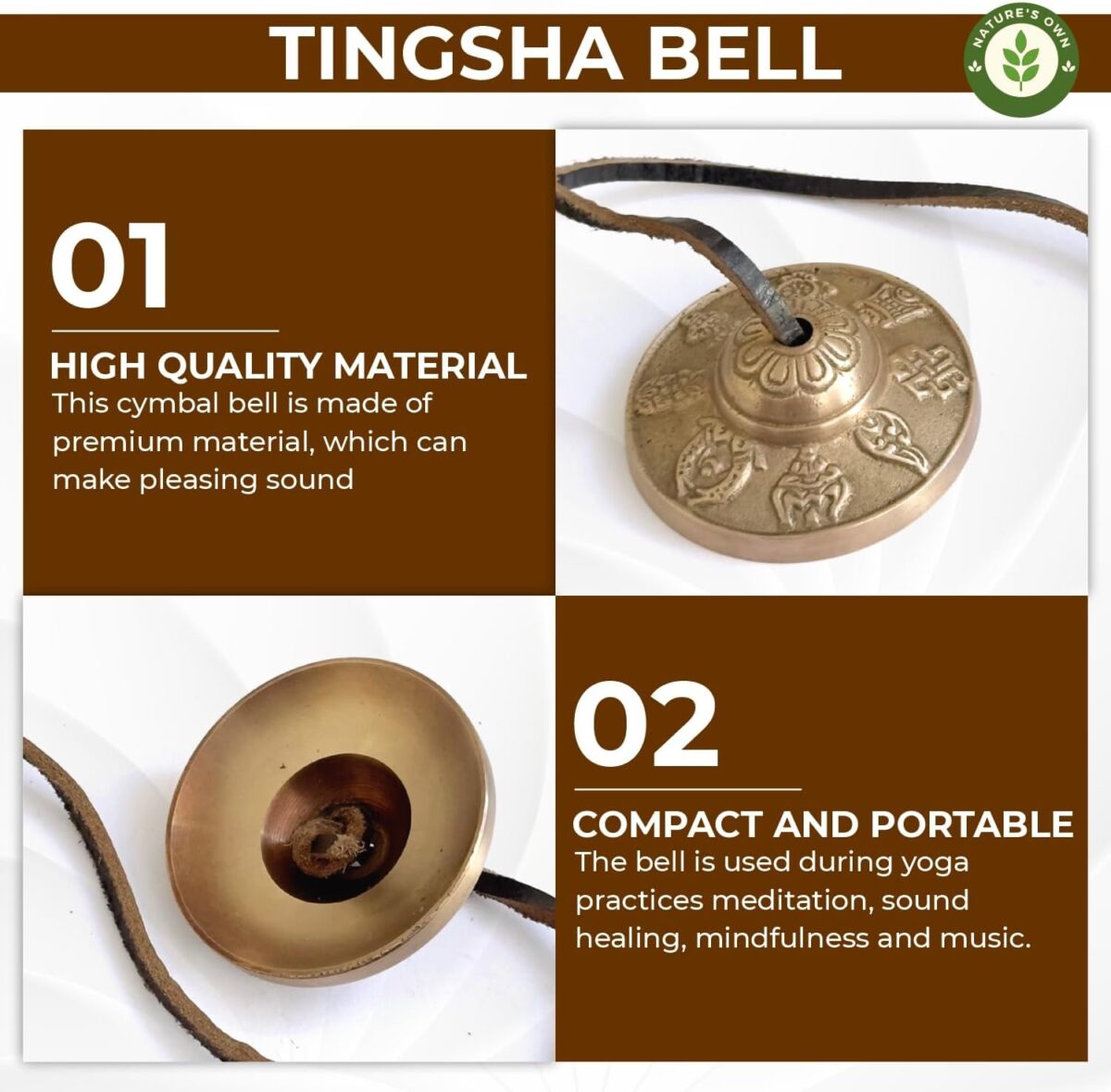 Tibetan Tingsha Bells Cymbals Meditation Chime Bells, 6.3 cm Percussion Instrument, with Cloth Bag, Embossed 8 Lucky Symbols, Ideal for Yoga, Mindfulness, Spiritual Healing, and Sound Therapy - Image 7