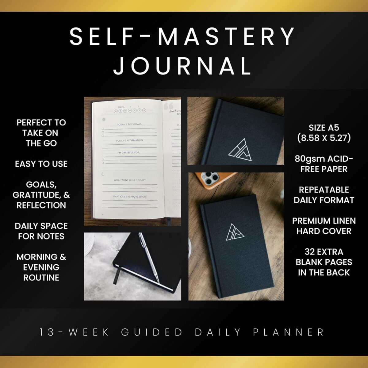 Self-Mastery Journal for Men - Daily Productivity Journal for Happiness, Gratitude, Mindfulness, Self Care & Reflection – Goal / Guided Journal for Men & Women – Inspirational Journal - Image 3