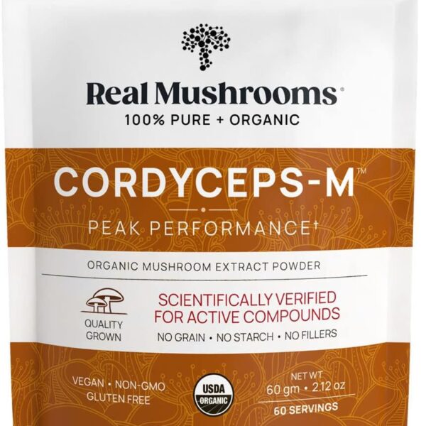 Real Mushrooms Cordyceps Powder - Performance Mushroom Extract with Organic Militaris for Energy Immune Support Vegan Supplement, Boost Non-GMO, 60 Servings