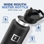 IRON °FLASK Camping & Hiking Hydration Flask with 3 Lids - Stainless Steel, Double Walled & Vacuum Insulated Water Bottle - Leak Proof & BPA Free (Midnight Black, Straw - 40 oz) - Image 2
