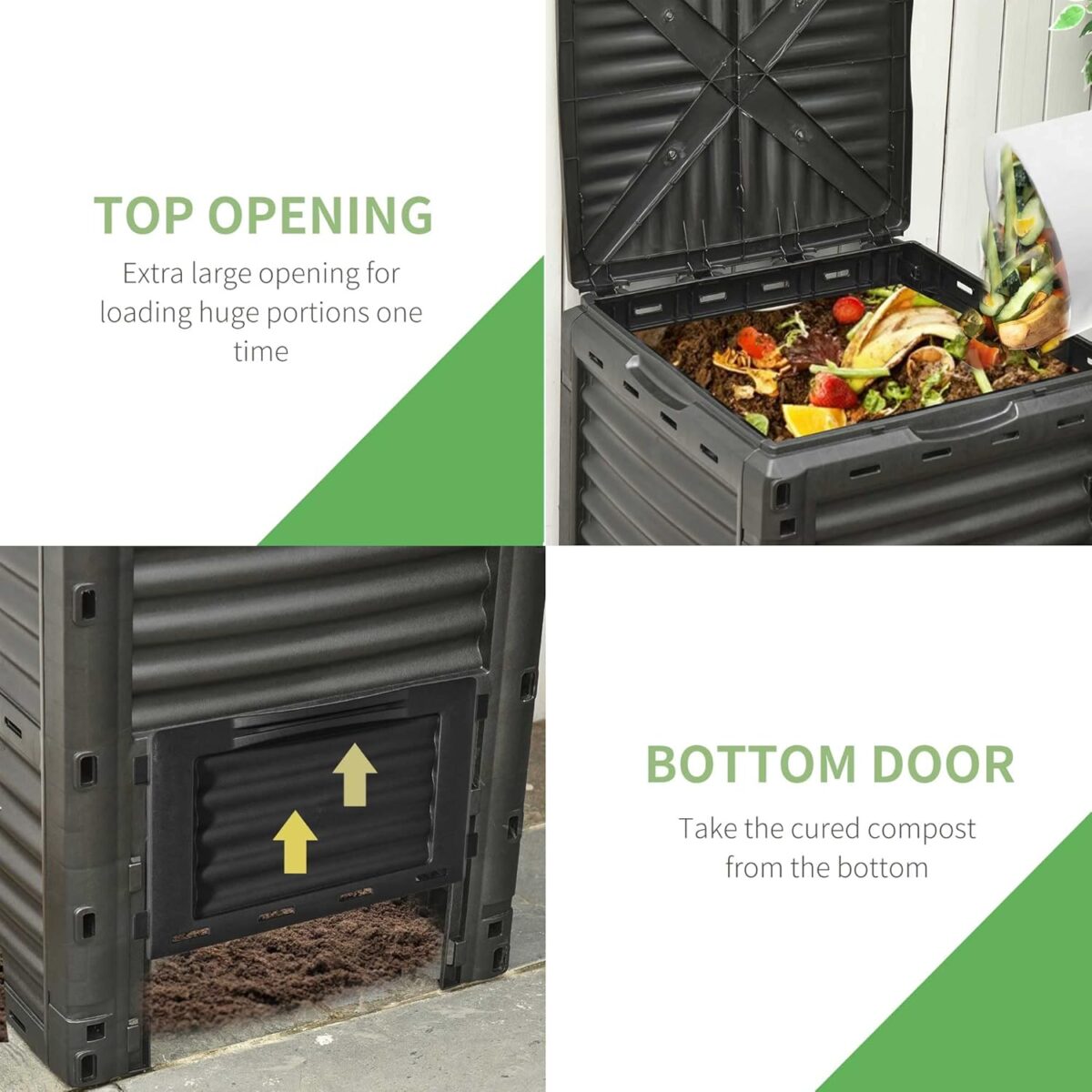 Outsunny Garden Compost Bin 80 Gallon Outdoor Large Capacity Composter Fast Create Fertile Soil Aerating Box, Easy Assembly, Black - Image 3